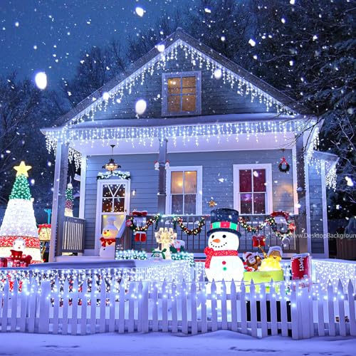 132ft Icicle Lights for Outside, 1280 LED White Christmas Lights Outdoor with 240 Twinkle Drops, 8 Modes Plug in Waterproof Timer Memory for Tree Wedding Party House Patio Eave Yard Holiday Decoration - color: Cool White, size: 1280LED/132ft