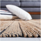 SAFAVIEH Natural Fiber Collection Area Rug - 6'6" Square, Black & Natural, Handmade Boho Farmhouse Rustic Jute & Cotton, Ideal for High Traffic Areas in Living Room, Bedroom (NFB654Z)