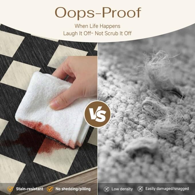 PureCozy Checkered 2x6 Runner Rug for Hallways Black and White Washable Long Carpet Non-Slip Low Pile Modern Soft Indoor Accent Throw Rugs for Entrance Kitchen Bedroom Dining Laundry - color: Checkered Black, size: 2' x 6' (Runner)