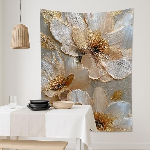 Elegant Beige Floral Tapestry, Textured Wall Hanging for Living Room, Bedroom, Bohemian Decor, Perfect for Home and Dorm 60x80 Inch - size: 60x80 Inch
