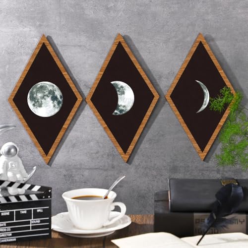 Sintuff 6 Pieces Gothic Wall Decor Boho Sun Moon Phases Wall Art Gothic Minimalist Stars Sun Hanging Wooden Home Decor Farmhouse Pediments for Gallery Living Bedroom Room(Moon) - style: Moon