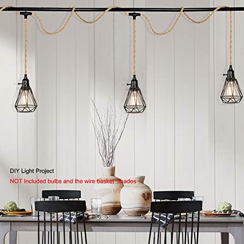 Triple Plug in Pendant Lights with Cord Hanging Lamp Kit with Switch 23 Ft Long Hemp Rope Farmhouse Pndant Light Cord Lighting Fixture Kits DIY Hanging Light - color: Yellow