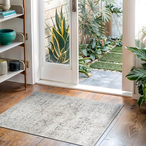 Bloom Rugs Washable Non-Slip 2x3 Rug - Ivory/Gray/Caramel Traditional Oriental Area Rug for Living Room, Bedroom, Dining Room, and Kitchen - Exact Size: 2' x 3' - color: Ivory / Gray / Caramel, size: 2' x 3' (Rectangular)
