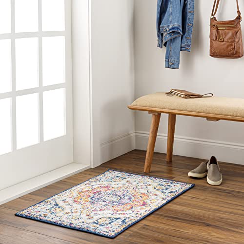 Livabliss Area Rugs - 2x3 Romaine Vintage Boho Fuchsia Mustard Blue Area Rug for Living Room Bedroom - Floral Medallion Stain Resistant Carpet for Kitchen, Nursery, Office (2' x 3') - color: Orange, size: 2' x 3' (Rectangular)