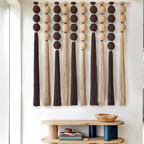 IOWER Macrame Wall Hanging Large Boho Wall Decor Natural Brown Khaki Sphericity Cotton Textile Fiber Yarn Wall Art Handmade For Livingroom Bedroom Wedding Party 39" Wx39 L - color: Brown Khaki