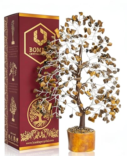 Crystal Tree of Life - tiger eye silver Healing Crystal for Home & Office Decor | Handmade Gemstone Money Tree for Positive Energy, Good Luck & Wealth | Spiritual Birthday Gift for Women & Mom - color: Tiger Eye Silver Wire