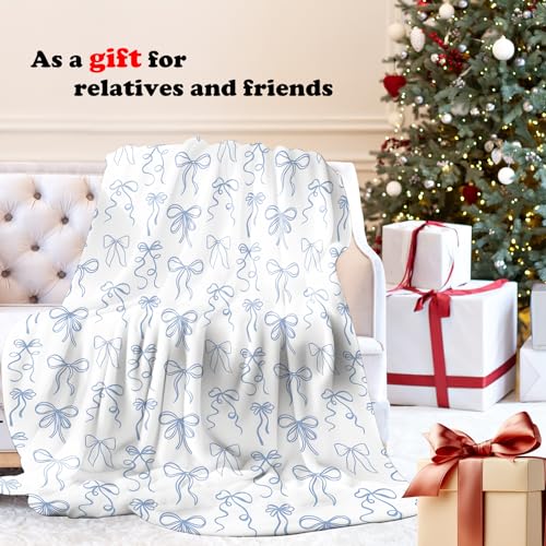 Blue Bow Throw Blanket for Couch, Girly Room Decor Aesthetic, Coquette Blue Ribbon Bow Throw Blanket for Girls Bedroom Dorm Living Room Home Decoration, 50x60 Inches - color: Color_7
