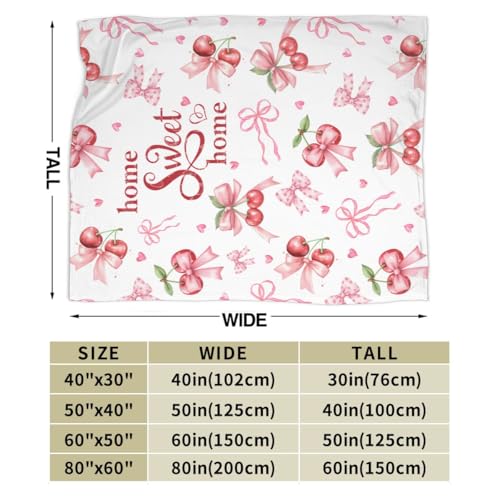 Pink Cherry Throw Blanket, Summer Fruit Retro Red Ribbon Sweet Home Seasonal Warm Cozy Farmhouse Flannel Soft Blanket for Couch Chair Sofa Bed Bedroom Living Room Car Camping 30"x 40" - color: Cherry01, size: 30X40 inch