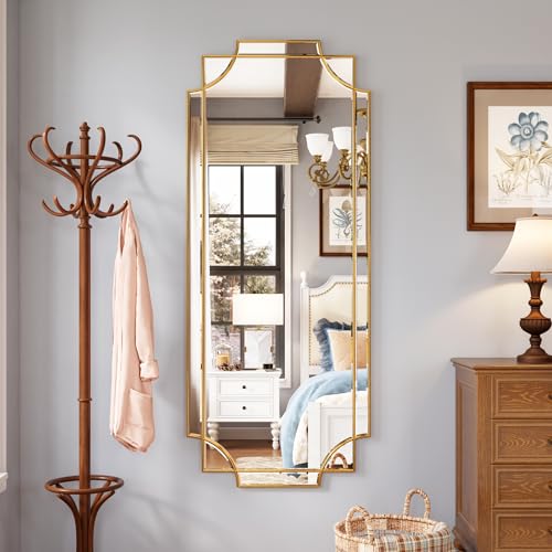 Kelly Miller Gold Full Length Mirror for Wall, 24" x58” Full Body Mirror Decorative Beveled Home Decor for Living Room Bedroom Bathroom Entryway Hallway Dressing Room - size: 58"L x 24"W