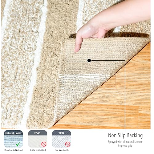 Chardin home Cordural Stripes Bath Mat, Set of 2 Bath Rugs (17x24 Inches & 21x34 Inches) | Non Slip Bathroom Rug, Machine Washable, Plush, Highly Absorbent | Beige-White - color: Beige-white