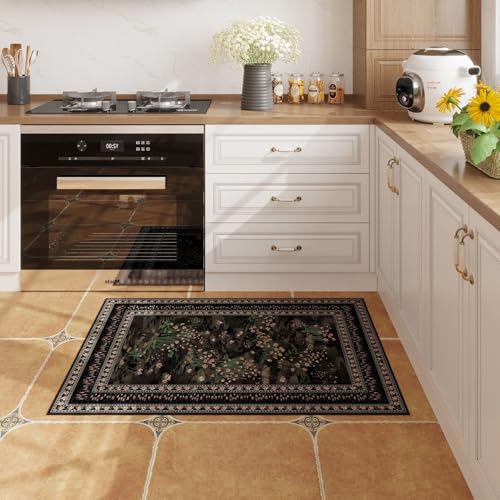 Rugcomf 2x3 Rug Abstract Vintage Indoor Door Mat Machine Washable Small Area Rug Non-Slip Low Pile Throw Rugs for Entryway Kitchen Front Door Indoor Entrance Entry Kids Room, Black - color: Black, size: 2' x 3' (Rectangular)