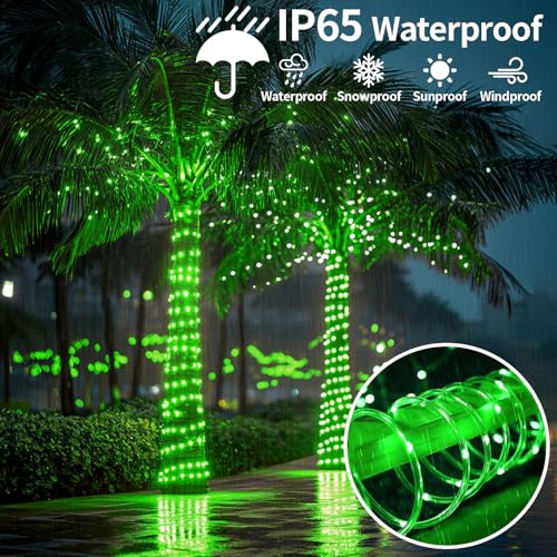 LairtPOW Solar Rope Lights, 39FT 100LEDs Outdoor Solar Strip Lights,IP65 Waterproof Outdoor Led String Lights with 8 Lighting Modes for Garden Yard Christmas Holiday Palm Tree Decoration (Green) - color: Green, size: 100 LED