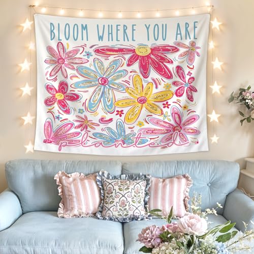 Lacama Cute Inspirational Tapestry, Pink Flower Tapestry Decorative for Teen Girls Room Bedroom College Dorm Apartment, College Dorm Decor, Bloom Where you are Blanket for Friend 50x60 Inches - color: bloom where you are