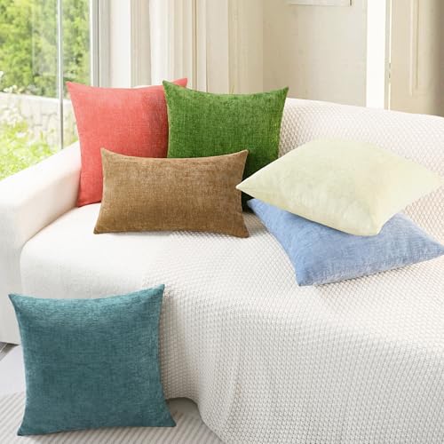 CaliTime Throw Pillow Covers Decorative 16 X 16 Inches Pack of 2 Cozy Chenille Cushion Cases for Couch Sofa Bed Living Room Home Beige - color: Beige, size: 16" x 16" (Pack of 2)