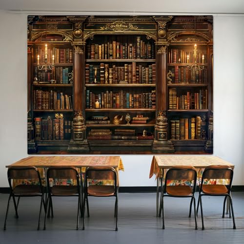 Accnicc Vintage Bookshelf Tapestry Medieval Art Book Tapestries Wall Hanging Gothic Dark Academia Retro Library Backdrop Tapestry for Bedroom Living Room Dorm Study Classroom 80× 60 inch - color: Brown, size: 80"L x 60"W