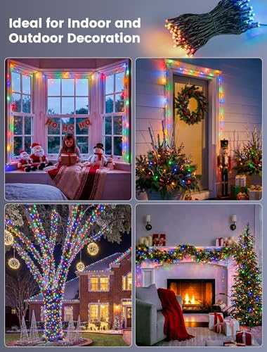 Hopolon String Lights Indoor Outdoor, 33 FT 100 LED Connectable Green Wire Twinkle Fairy Lights, Plug in Christmas Light Waterproof for Wedding Party Patio Spring Decor (Multicolor) - color: Multicolor, size: 100 LED