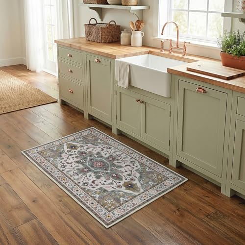 HOOBRO 2 x 3 Area Rugs Washable, Small Rugs for Entryway Kitchen Bathroom Mat Indoor Low Pile Soft Rug, Non-Slip Backing Stain Resistant Carpets, Pet Friendly Machine Washable, Vintage Green GN01AR01 - color: Vintage Green, size: 2' x 3' (Rectangular)