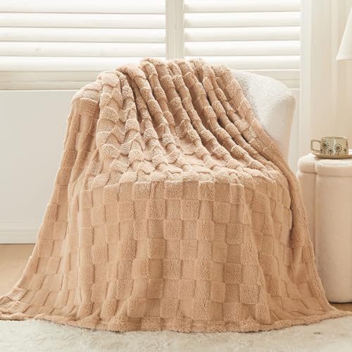 NEWCOSPLAY Super Soft Twin Blanket Brown Premium Silky Flannel Fleece 3D Checkered Lightweight Bed Blanket All Season Use (Brown Checkered, Twin(60"x80")) - color: Brown Checkered, size: Twin(60"x80")