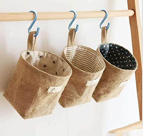 4 Pack Hanging Basket for Door,Small Wall Basket Decor,Jute Hanging Wall Storage,Wall Baskets for Plants,Boho Camper Decor Storage for Key, Sunglasses, Wallet on Door,with Mounting Hook