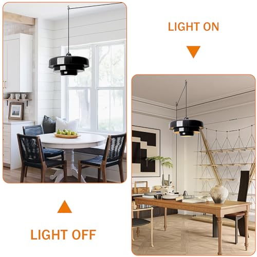 Black Pendant Light with Plug in Cord Modern Pendant Lighting 3-Layer Nordic Style Metal Shade Hanging Light Fixtures Hanging Lamp for Kitchen Island Dining Room Bedroom - color: Standard-Black (13.5in)