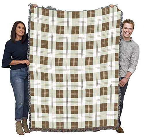 Soft Greyish Grey Plaid Blanket - Gift Tapestry Throw Woven from Cotton - Made in the USA (72x54) - color: Soft Grey