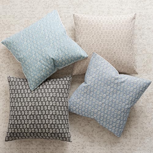 Foindtower Set of 2 Decorative Neutral Floral Print Throw Pillow Covers Vintage Accent Farmhouse Cushion Covers Boho Home Decor for Sofa Chair Couch Bedroom Living Room Outdoor,18×18 Inch,Sky Blue - color: Sky Blue, size: 18" x 18" (Pack of 2)