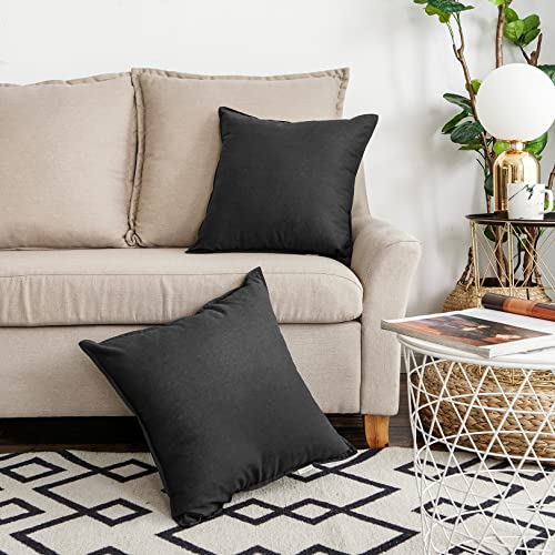 Jeanerlor 18"x18" Solid Cotton Linen Decoration Throw Pillow Case with Zipper Euro Sham Cushion Case Cool Pillow Cover Delicate Decorative Pillowcase for Chair/Bed/Couch,2 Packs, Black - color: Black, size: 18" x 18" (Pack of 2)
