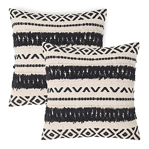 REDEARTH Handmade Boho Throw Pillow Covers - Bohemian Chic Farmhouse Style - Accent Woven Indoor and Outdoor Pillow Cushion Cases for Couch - Bed - Chair - Sofa - Benches – Set of 2-18"x18" - Black - color: Geometric Craft Black, size: 18" x 18" (Pack of