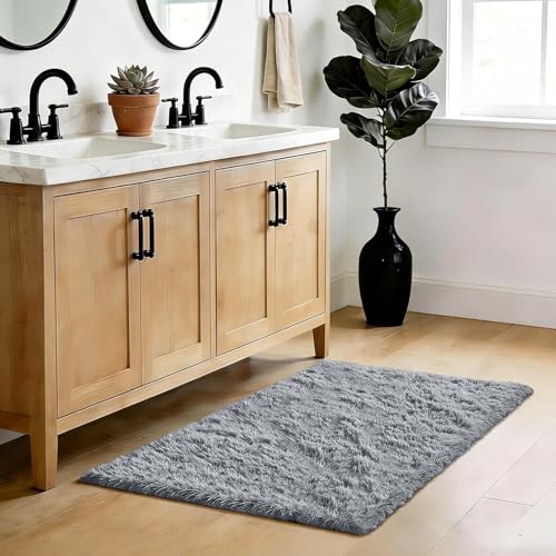 Fluffy Rug Shag Area Rug, Light Grey 2x4 Area Rugs for Bedroom, Small Bedside Rug, Soft Fluffy Shag Entryway Throw Rugs for Living Room Bedroom Room Home Decor - color: Light Grey, size: 2' x 4' (Rectangular)