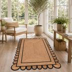 Braided Scalloped Jute Rug Natural with Black Trim, Handmade Farmhouse Boho Area Rug for Entryway, Kitchen, Hallway, Living Room, Bedroom, Rustic Woven Floor Rug - (Black- 4X6 ft) - size: 4' x 6' (Rectangular)