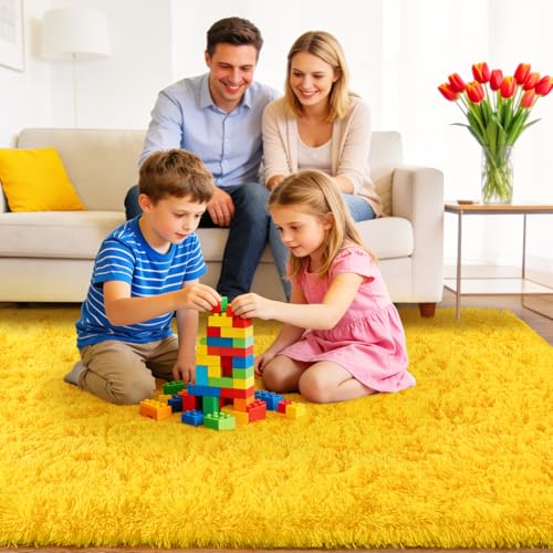 Area Rugs for Living Room Bedroom 9x12, Ultra Fluffy Shag Rug Modern Washable Carpet Soft Shaggy Non Slip Indoor Plush Fuzzy Rugs for Bedroom Dorm Office Home Aesthetic Decor, Yellow - color: Yellow, size: 9' x 12' (Rectangular)