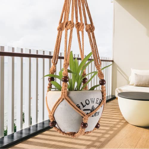 3-Pack Macrame Plant Hanger Indoor - Hanging Planter Basket for Indoor Outdoor - Decorative Boho Plant Holders Set with Beads - Ceiling Flower Pot Holder with 6 Hooks - 35"/30"/24" Brown - color: Brown