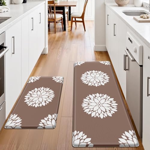 Kitchen Mats for Floor [2PCS], Soft Anti Fatigue Kitchen Rugs for Home, Water Resistant Cushioned Standing Desk Mats, Non-Slip Comfort Mat for Floor, Kitchen, Office, Sink, Laundr, Brown - color: Khaki, size: 17.3" x 47" + 17.3" x 30"