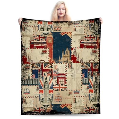 British Culture Throw Blanket, Vintage England Buildings London Culture Element Retro Warm Cozy Flannel Soft Blanket for Couch Chair Sofa Bed Bedroom Living Room Car for All Season 30"x 40" - color: Country03, size: 30X40 inch