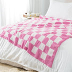 Carriediosa Checkered Throw Blanket 50" X 60", 400GSM Ultra Soft Microfiber Fuzzy Fluffy Reversible Cute Preppy Knitted Blankets Cozy Plush Fall Throws for Couch, Bed, Sofa, Hot Pink - color: Check - Hot Pink, size: 50" X 60"