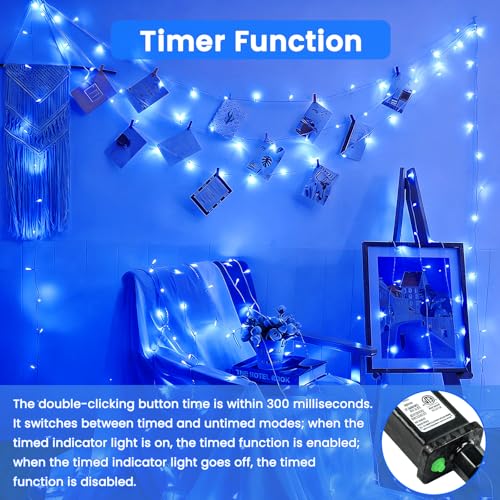 Connectable 2Pack String Lights Indoor, 66FT 200LED String Lights, 13Modes Twinkle Fairy Lights Plug in Outdoor Waterproof, Blue Clear Wire Light for Christmas Tree, Wedding Yard, Party Decor - color: Blue, size: 2PK-200LED