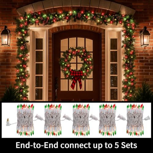LAMPHOME Super-Bright Extendable Red Green Clear Christmas Lights Decoration 100Lights 19.6ft UL Certified Mini Bulb String Lights for Outdoor Christmas Tree Garden Patio Wedding Decor - color: Red Green Clear-White Wire