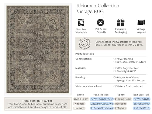 8x10 Washable Area Rug Brown Vintage Non Slip Soft Low Pile Rug for Living Room Bedroom Dining Room Office Distressed Oriental Indoor Large Throw Carpet for Home Decor - color: Brown/Black, size: 8' x 10' (Rectangular)