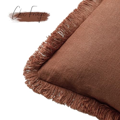 Foindtower Decorative Linen Fringe Throw Pillow Covers Boho Farmhouse Cushion Cover with Tassels Soft Accent Pillowcase for Chair Sofa Bed Living Room Home Decor, 16×16 Inch, 1PC,Fall Rust Orange - color: Late Autumn, size: 16" x 16" (Pack of 1)