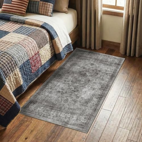 Homemate Washable Rug 4x6 Area Rugs - Vintage Faux Wool Rugs for Living Room Bedroom Dining Room - Non Slip Foldable Carpet Indoor Area Rug for Home Decor（4'x6', Black - color: Black, size: 4x6 ft