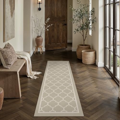 PureCozy Beige Runner Rug 2x6 Machine Washable Long Carpet Low Pile Indoor Hallway Throw Rug Non Slip for Kitchen Laundry Bathroom Dining Room - color: Lantern&beige, size: 2' x 6' (Runner)