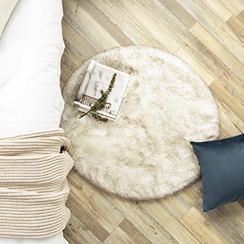 Ashler HOME DECO Soft Fox Faux Fur Chair Couch Cover Area Rug for Bedroom Floor Sofa Living Room White Brown 3 x 3 Feet Round - color: White Brown, size: 3 x 3 ft
