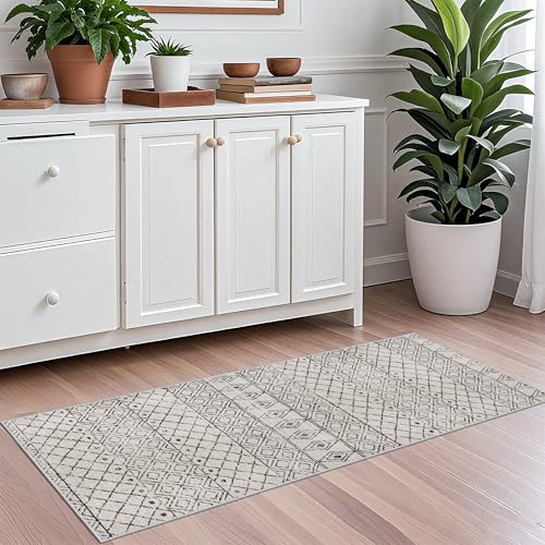 2x5 Rug Runner Moroccan - Washable Hallway Runner Rug Non Slip Pets Friendly Runner Low Pile Soft Indoor Floor Mat Front Door for Kitchen Bedroom Entryway Laundry 2x5 Geo Grey - color: Geo Grey, size: 2' x 5' (Rectangular)