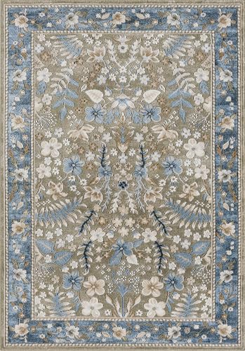 Abani Green Area Rug – 6' x 9' – Savoy Collection – Vintage Floral Pattern – Easy to Clean – Durable for Living Room, Bedroom, or Dining Room, Pet & Child Friendly - size: 6' x 9' (Rectangular)