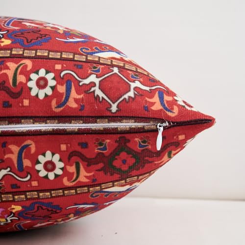 Set of 4 Boho Throw Pillow Covers 18x18 Inch Red Kilim Tribal Decorative Pillow Cases for Couch Bed Living Room Spring Summer Decor - color: Ruby Indigo, size: 18" x 18" (Pack of 4)