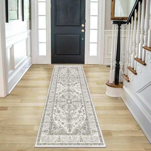 U'Artlines 2' x 6' Boho Hallway Runner Rug Vintage Farmhouse Non Slip Soft Washable Accent Runner Carpet for Kitchen, Entryway, Laundry, Living Room(Grey Taupe) - color: Grey Taupe, size: 2' x 6' (Runner)
