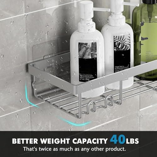Moforoco Shower Caddy Shelf Organizer Rack, Self Adhesive Black Bathroom Shelves Basket, Home Farmhouse Wall Inside Organization and Storage Decor Rv Accessories, First Camper Apartment Essentials - color: Gun Grey, size: Medium