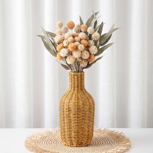2 Pcs Woven Flower Vase 12.2 Inch Large Rustic Imitation Rattan Basket Boho Decorative Planter Farmhouse Desktop Centerpiece Vase for Living Room Office Home Wedding Decor