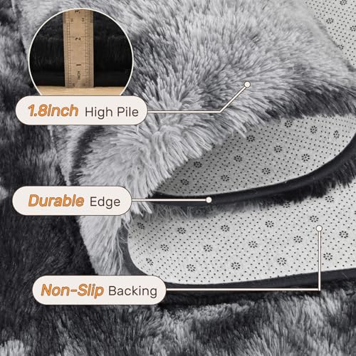 Black Grey Rugs for Bedroom Fluffy 4x6 Area Rug, Super Fuzzy Fur Living Room Carpet for Boys Dorm Office Nursery Modern Home Decor - color: A-tie-dye Darkgrey, size: 4' X 6' (Rectangular)