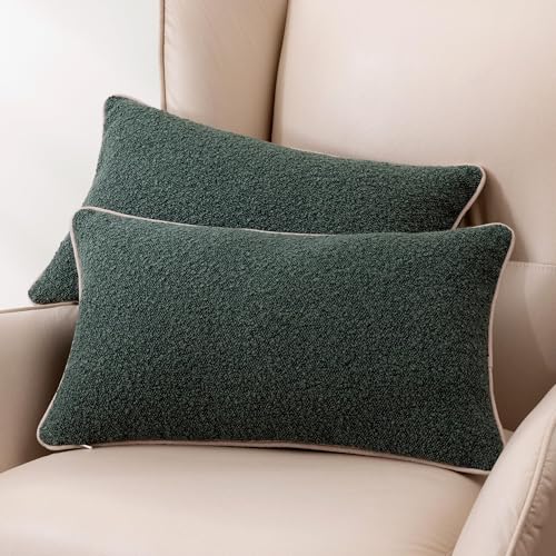 Amazon Basics Boucle Lumbar Throw Pillow Covers for Couch, Living Room, Home Decor with Hidden Zipper, Green, 12×20in, Pack of 2 - color: Green, size: 20" x 12" (Pack of 2)